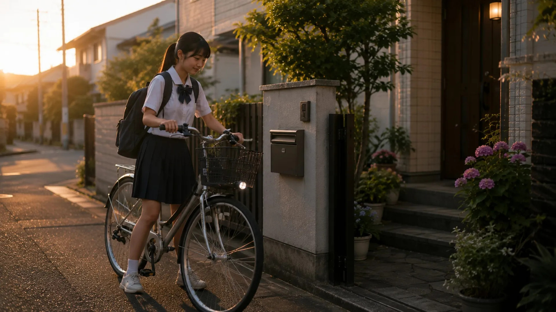 朝、レンタサイクルで通学に出発する学生