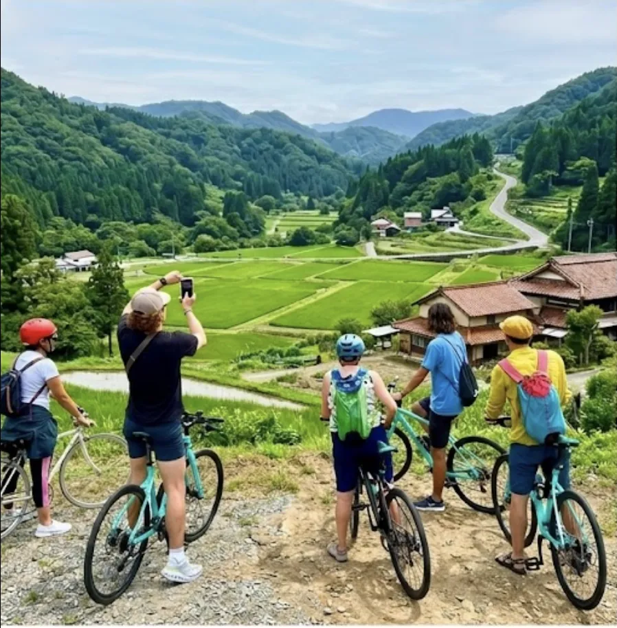 田園のサイクリングロードを走る利用者